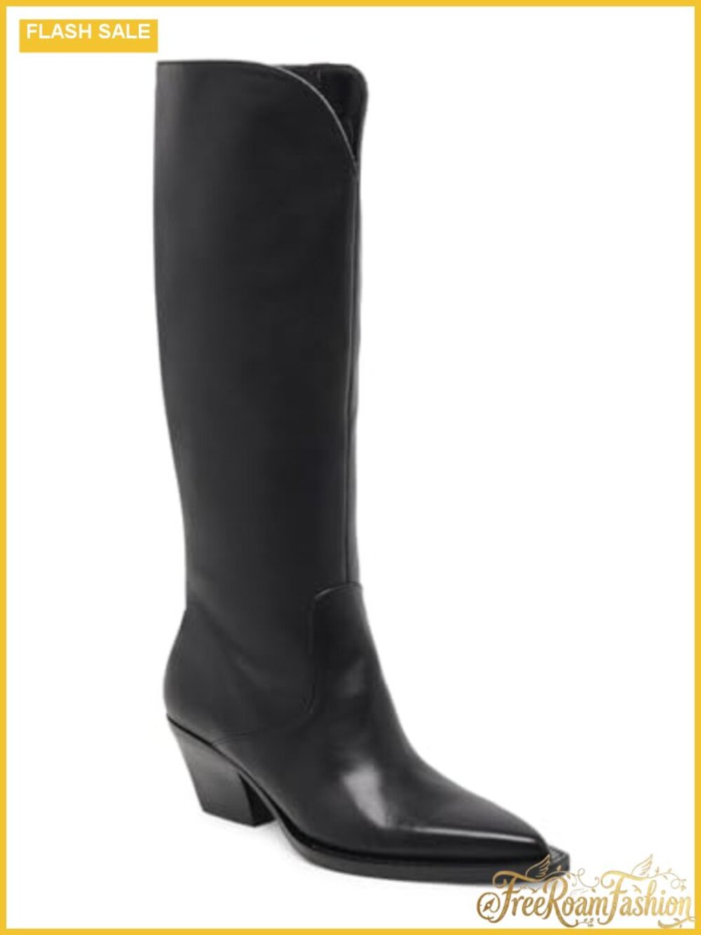 Wide Calf Faux Suede Knee High Cowboy Boots Pointed Toe Chunky Heel Western